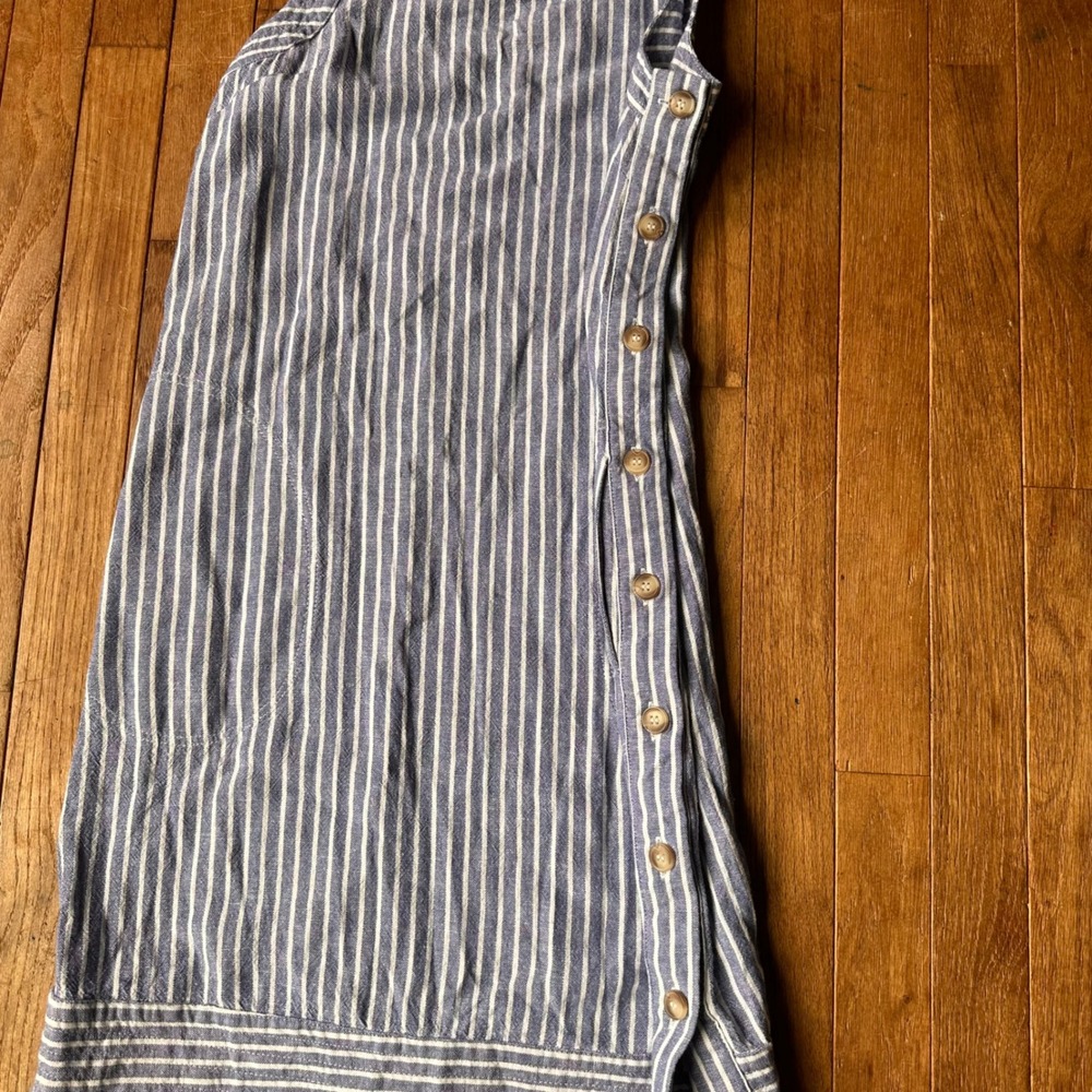 Linen Blend Coastal Shift Dress Womens Small Striped Blue White Casual Summer - Picture 3 of 8